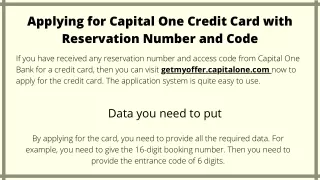Applying for Capital One Credit Card with Reservation Number and Code