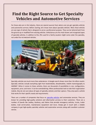 find the right source to get specialty vehicles