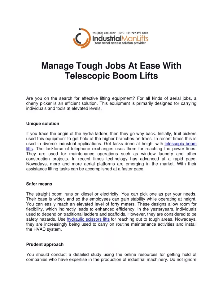 manage tough jobs at ease with telescopic boom