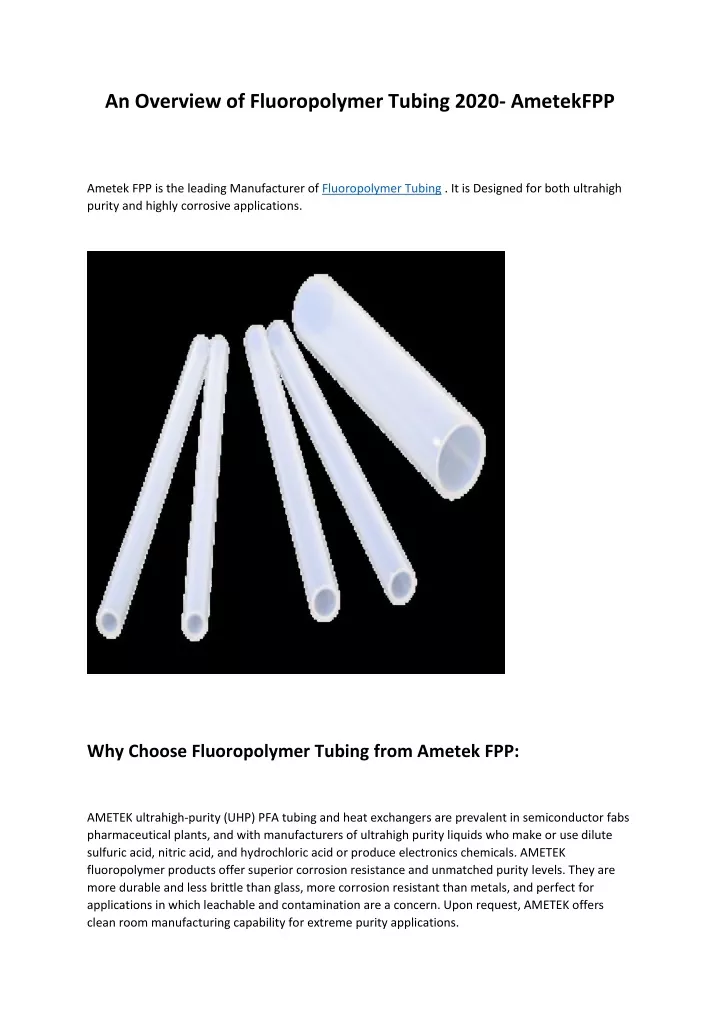 an overview of fluoropolymer tubing 2020 ametekfpp