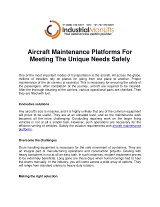 Aircraft Maintenance Platforms For Meeting The Unique Needs Safely