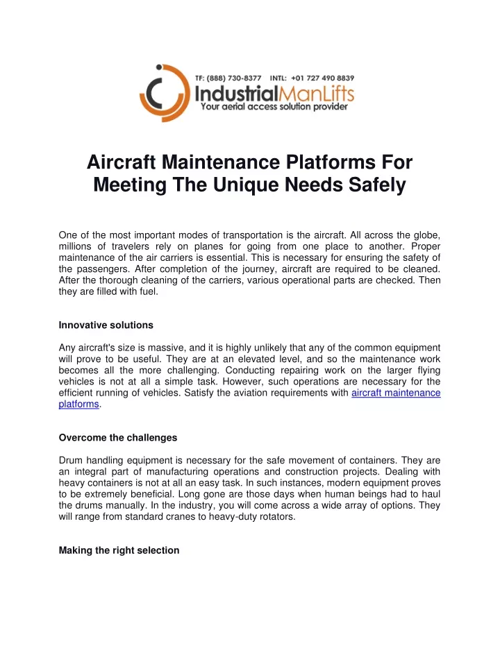aircraft maintenance platforms for meeting