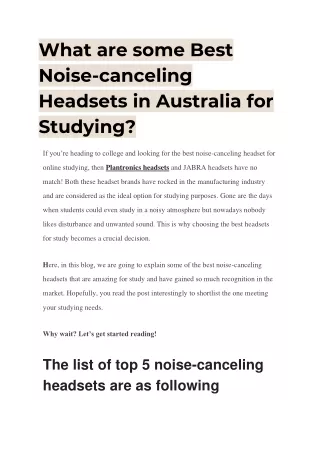 Best Noise-canceling Headsets in Australia 2021