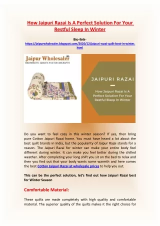 how jaipuri razai is a perfect solution for your