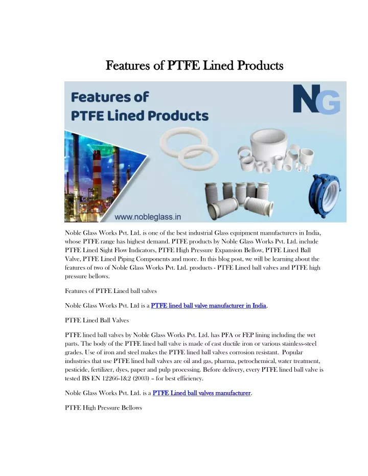 features of ptfe features of ptfe lined