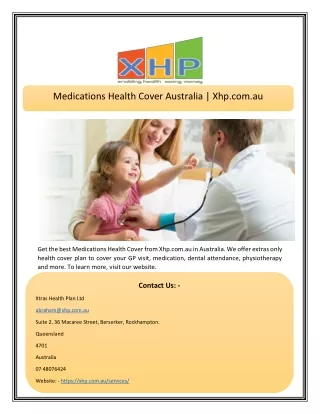 Medications Health Cover Australia | Xhp.com.au