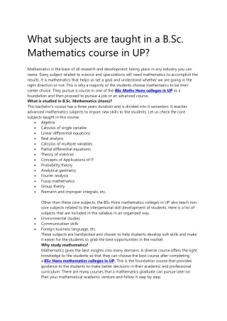 what subjects are taught in a b sc mathematics