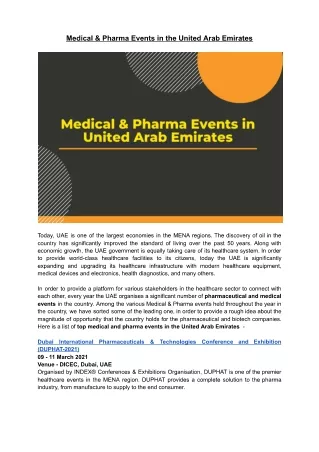 Medical & Pharma Events in the United Arab Emirates