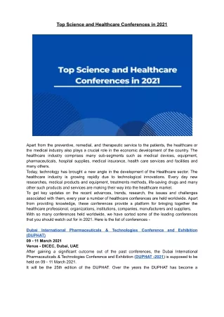 Top Science and Healthcare Conferences in 2021