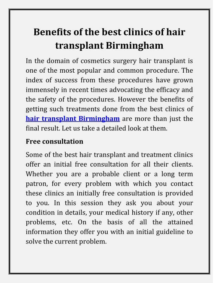benefits of the best clinics of hair transplant