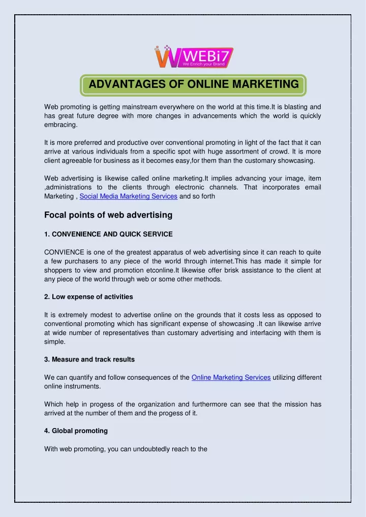 advantages of online marketing