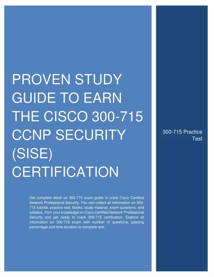 proven study guide to earn the cisco 300 715 ccnp