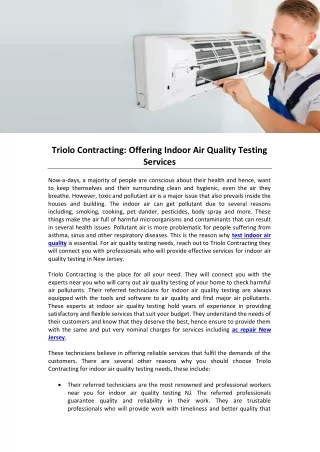 Triolo Contracting: Offering Indoor Air Quality Testing Services