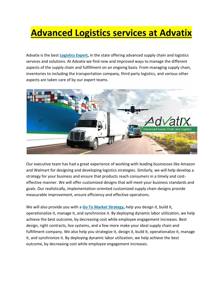 advanced logistics services at advatix