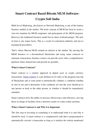 smart contract based bitcoin mlm software