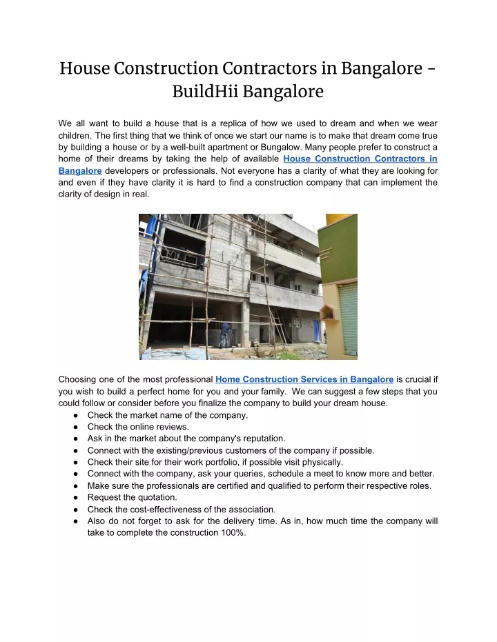 house construction contractors in bangalore