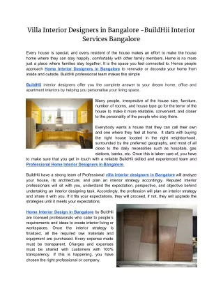 Villa Interior Designers in Bangalore -BuildHii Interior Services Bangalor