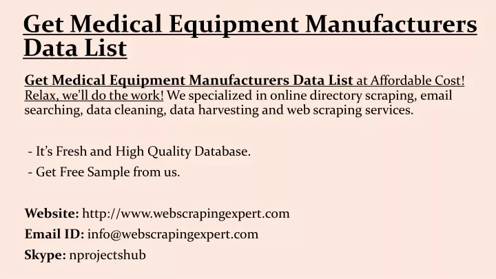 get medical equipment manufacturers data list