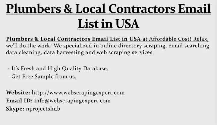 plumbers local contractors email list in usa