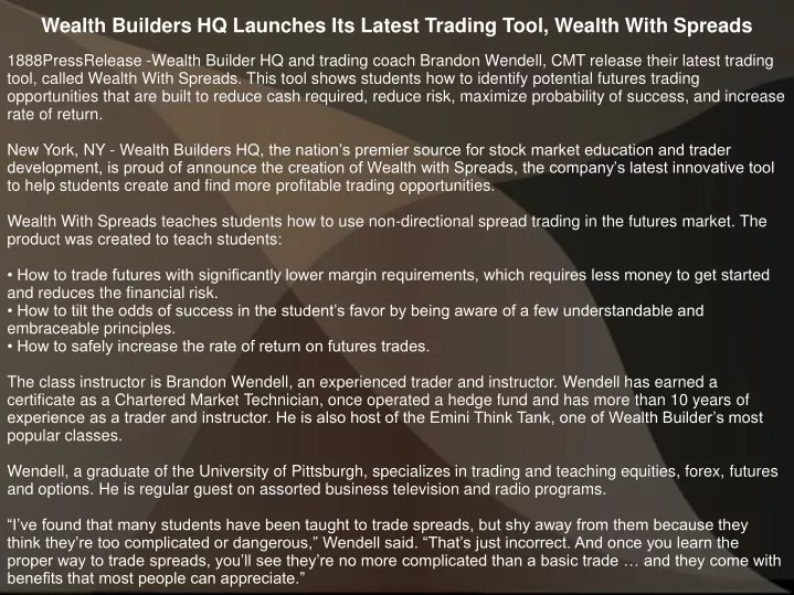 wealth builders hq launches its latest trading