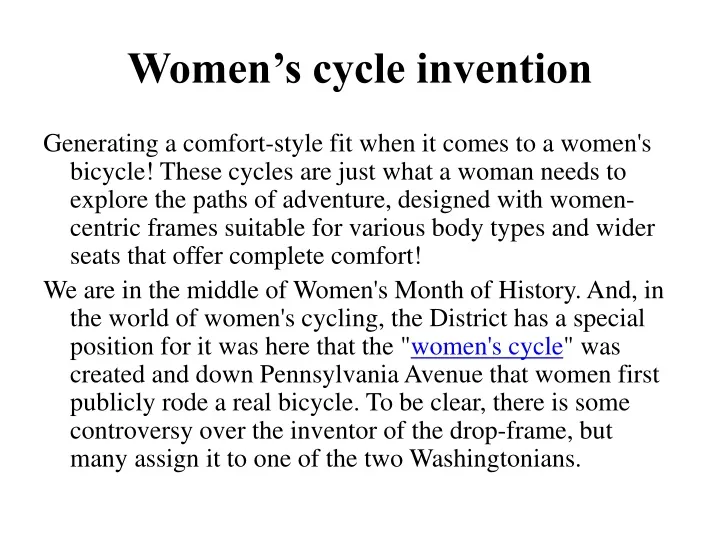 women s cycle invention