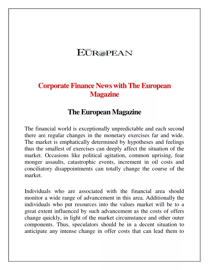 corporate finance news with the european magazine