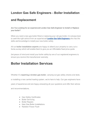 london gas safe engineers boiler installation