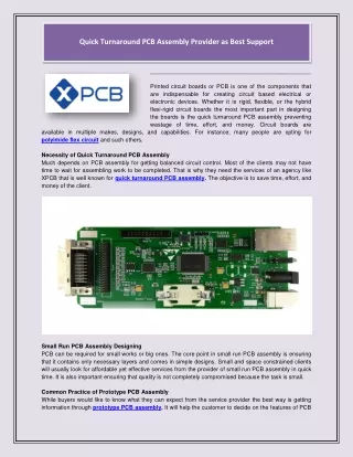 Quick Turnaround PCB Assembly Provider as Best Support