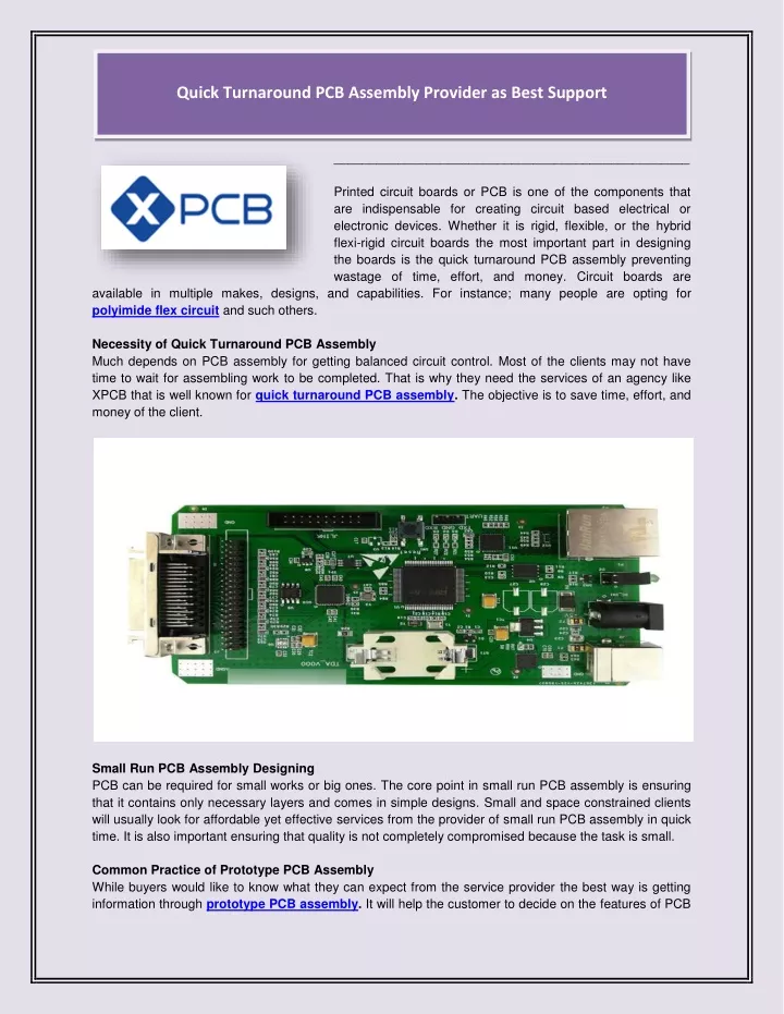quick turnaround pcb assembly provider as best