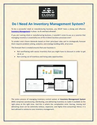 Need an Inventory Management System - Contact Cloud Inventory