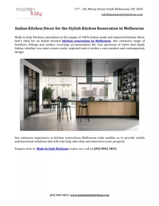 Italian Kitchen Décor for the Stylish Kitchen Renovation in Melbourne