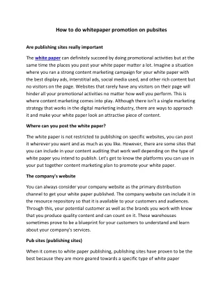 how to do whitepaper promotion on pubsites