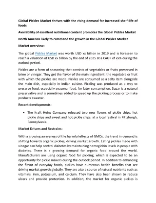 global pickles market thrives with the rising