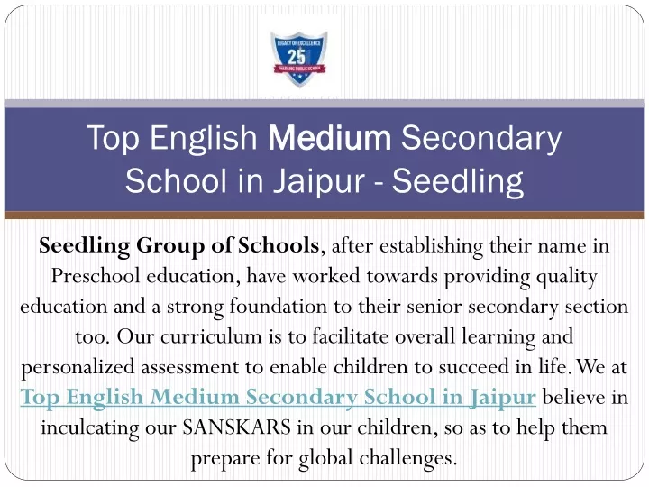 top english medium secondary school in jaipur seedling