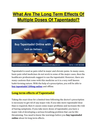 What Are The Long Term Effects Of Multiple Doses Of Tapentadol?