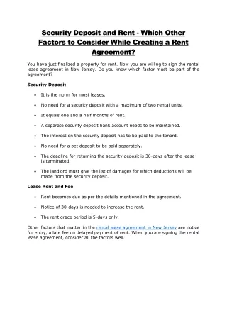 security deposit and rent which other factors