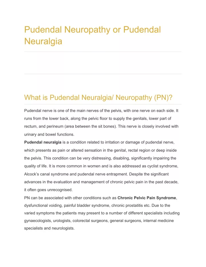 pudendal neuropathy or pudendal neuralgia