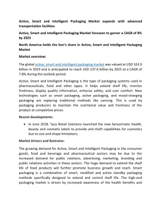 active smart and intelligent packaging market