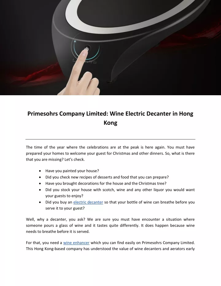 primesohrs company limited wine electric decanter