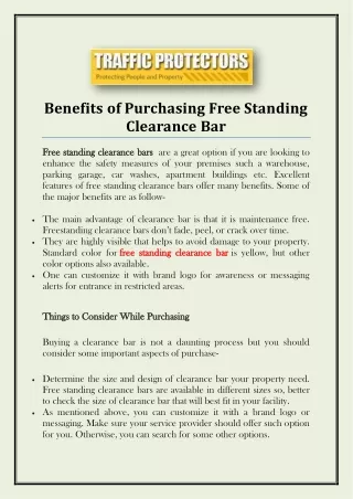 benefits of purchasing free standing clearance bar