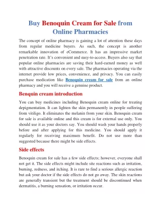Buy Benoquin Cream for Sale from Online Pharmacies