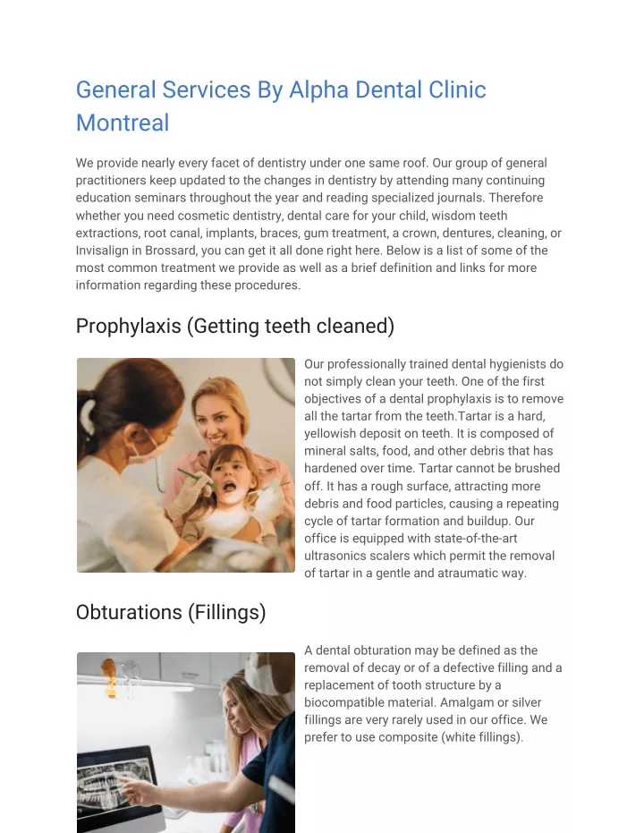 general services by alpha dental clinic montreal