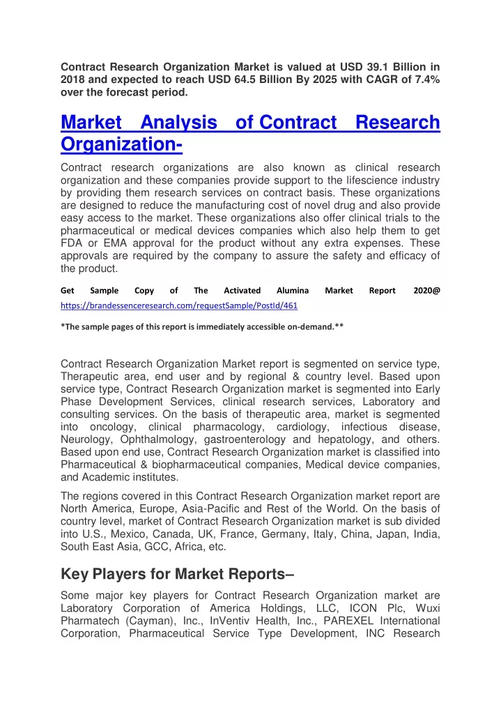 contract research organization market is valued