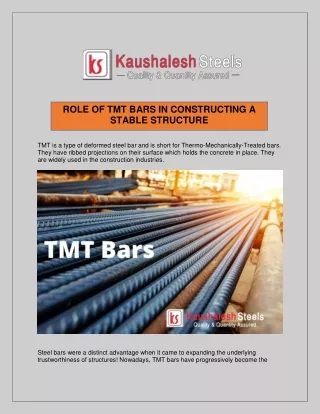 ROLE OF TMT BARS IN CONSTRUCTING A STABLE STRUCTURE