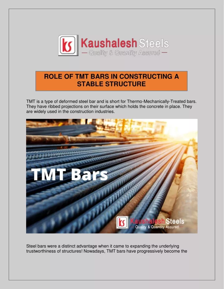 role of tmt bars in constructing a stable