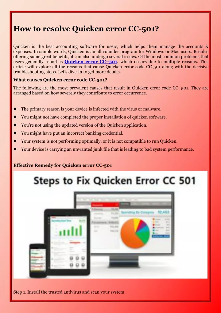 how to resolve quicken error cc 501