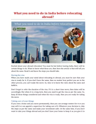 what you need to do in india before relocating