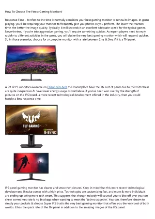 how to choose the finest gaming monitors