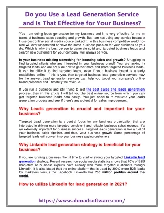 do you use a lead generation service and is that