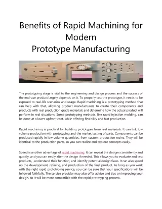 benefits of rapid machining for modern prototype